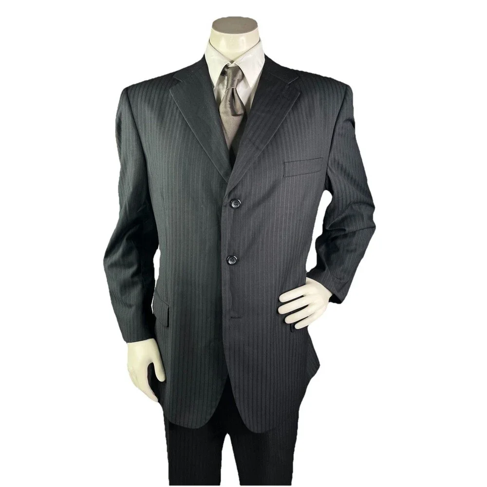Caravelli Striped Super 150s Gray Mens 2pc Suit Jacket Pants 42R 36x30